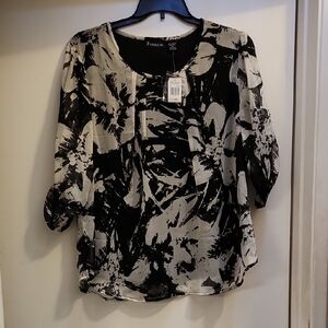 Chic Black and Gray Floral 3/4 Sleeve Women's Blouse XL